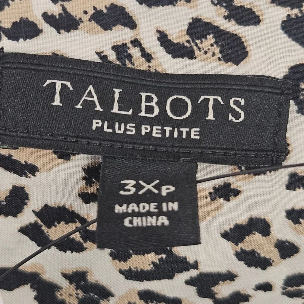 Talbots Plus Petite Leopard Print Button-Down Shirt 3XP 100% Cotton - Picture 3 of 9